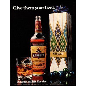 1970 Kessler American Whiskey Christmas Gift Box Vintage Print Ad Rocks Wall Art